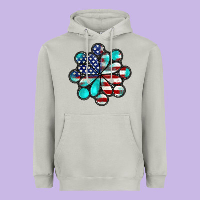 American Flag Turquoise Gemstone 4th Of July Heavyweight Hoodie Designed By Cowgirlartshop