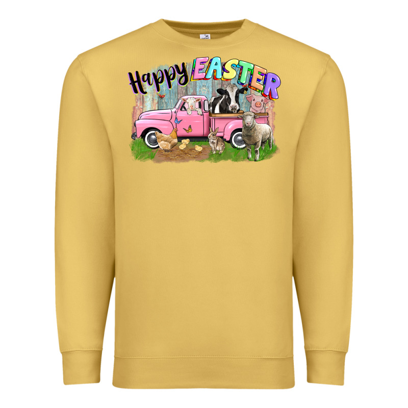 Happy Easter Truck With Farm Animals Easter Day Premium Sweatshirt by CowGirlArtShop | Teevron