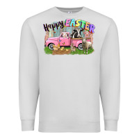 Dove Grey Happy Easter truck with farm animals Easter Day Premium Sweatshirt - CowGirlArtShop
