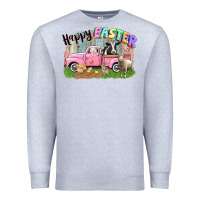 Heather Grey Happy Easter truck with farm animals Easter Day Premium Sweatshirt - CowGirlArtShop