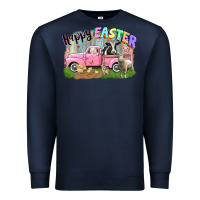 Navy Happy Easter truck with farm animals Easter Day Premium Sweatshirt - CowGirlArtShop
