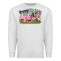 Oatmeal Heather Happy Easter truck with farm animals Easter Day Premium Sweatshirt - CowGirlArtShop