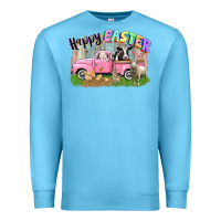 Ocean Blue Happy Easter truck with farm animals Easter Day Premium Sweatshirt - CowGirlArtShop