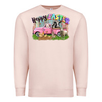 Pale Pink Happy Easter truck with farm animals Easter Day Premium Sweatshirt - CowGirlArtShop