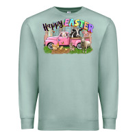 Seafoam Happy Easter truck with farm animals Easter Day Premium Sweatshirt - CowGirlArtShop