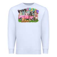 White Happy Easter truck with farm animals Easter Day Premium Sweatshirt - CowGirlArtShop