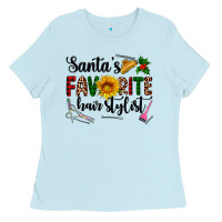 Baby Blue santa's favorite  hair stylist Ladies Tee - AdoDesignShop