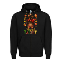 Black merry and bright christmas afro messy bun Zipper Hoodie - texasbilliewilder