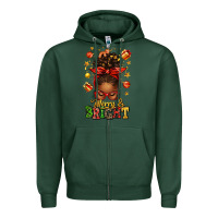Sports Green merry and bright christmas afro messy bun Zipper Hoodie - texasbilliewilder