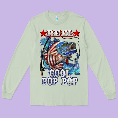 Reel Cool Pop Pop American Flag Bass Long Sleeve Tee Designed By Lillyallendesigns