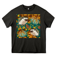 Asphalt hedgehog and pumpkins seamless pattern Heavy Core Tee - BundleAndBundleShop