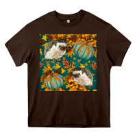 Chocolate Brown hedgehog and pumpkins seamless pattern Heavy Core Tee - BundleAndBundleShop