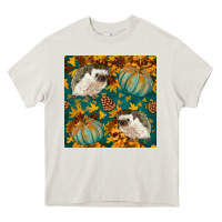 Cream hedgehog and pumpkins seamless pattern Heavy Core Tee - BundleAndBundleShop