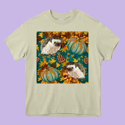 Hedgehog And Pumpkins Seamless Pattern Heavy Core Tee Designed By Bundleandbundleshop