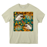 Mossy hedgehog and pumpkins seamless pattern Heavy Core Tee - BundleAndBundleShop