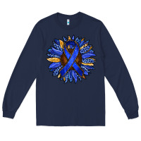 Navy Colon Cancer Awareness sunflower Long Sleeve Tee - RanaPortraitStore
