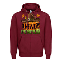 Burgundy Howdy pumpkin Zipper Hoodie - NancyCooperArtShop