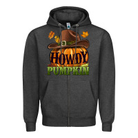 Charcoal Heather Howdy pumpkin Zipper Hoodie - NancyCooperArtShop
