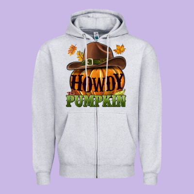 Howdy Pumpkin Zipper Hoodie Designed By Nancycooperartshop