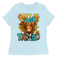 Baby Blue can't be tamed longhaired cow Ladies Tee - Jasminsmagicworld