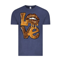 Vintage Denim love leopard with lips Vintage Tee - NancyCooperArtShop