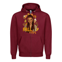 Burgundy Fall vibes afro woman Zipper Hoodie - NancyCooperArtShop