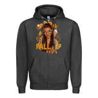 Charcoal Heather Fall vibes afro woman Zipper Hoodie - NancyCooperArtShop