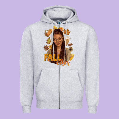 Fall Vibes Afro Woman Zipper Hoodie Designed By Nancycooperartshop