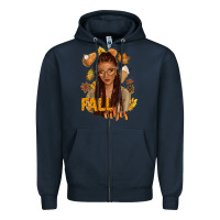Navy Fall vibes afro woman Zipper Hoodie - NancyCooperArtShop