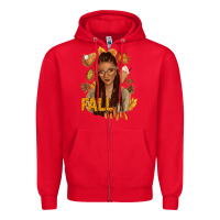 Red Fall vibes afro woman Zipper Hoodie - NancyCooperArtShop