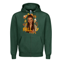 Sports Green Fall vibes afro woman Zipper Hoodie - NancyCooperArtShop