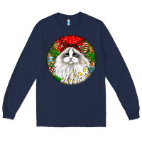 Navy christmas ragdoll  cat Long Sleeve Tee - LillyAllenDesigns