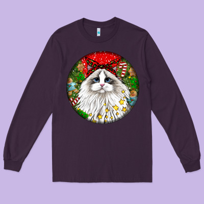 Christmas Ragdoll  Cat Long Sleeve Tee Designed By Lillyallendesigns