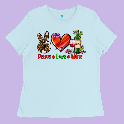 Peace Love Wine Ladies Tee Designed By Adodesignshop