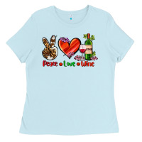 Baby Blue peace love wine Ladies Tee - AdoDesignShop