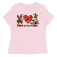 Bubblegum Pink peace love wine Ladies Tee - AdoDesignShop