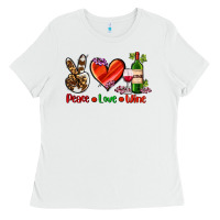 White peace love wine Ladies Tee - AdoDesignShop