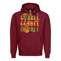 Burgundy Gobble gobble turkey Thanksgiving Zipper Hoodie - NancyCooperArtShop