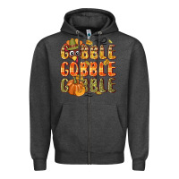 Charcoal Heather Gobble gobble turkey Thanksgiving Zipper Hoodie - NancyCooperArtShop