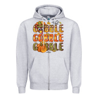 Heather Grey Gobble gobble turkey Thanksgiving Zipper Hoodie - NancyCooperArtShop