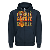 Navy Gobble gobble turkey Thanksgiving Zipper Hoodie - NancyCooperArtShop