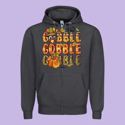 Gobble Gobble Turkey Thanksgiving Zipper Hoodie Designed By Nancycooperartshop