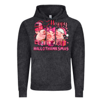 Vintage Black Happy Hallothanksmas Pigs pink Vintage Hoodie - NancyCooperArtShop