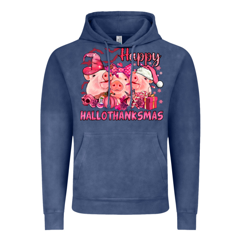 Happy Hallothanksmas Pigs Pink Vintage Hoodie by NancyCooperArtShop | Teevron