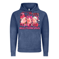 Vintage Denim Happy Hallothanksmas Pigs pink Vintage Hoodie - NancyCooperArtShop