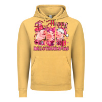 Vintage Mustard Happy Hallothanksmas Pigs pink Vintage Hoodie - NancyCooperArtShop