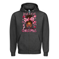 Charcoal Heather just a girl who loves pink christmas afro messy bu Zipper Hoodie - texasbilliewilder
