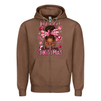 Chestnut just a girl who loves pink christmas afro messy bu Zipper Hoodie - texasbilliewilder