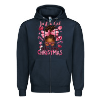 Navy just a girl who loves pink christmas afro messy bu Zipper Hoodie - texasbilliewilder