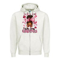 Oatmeal Heather just a girl who loves pink christmas afro messy bu Zipper Hoodie - texasbilliewilder